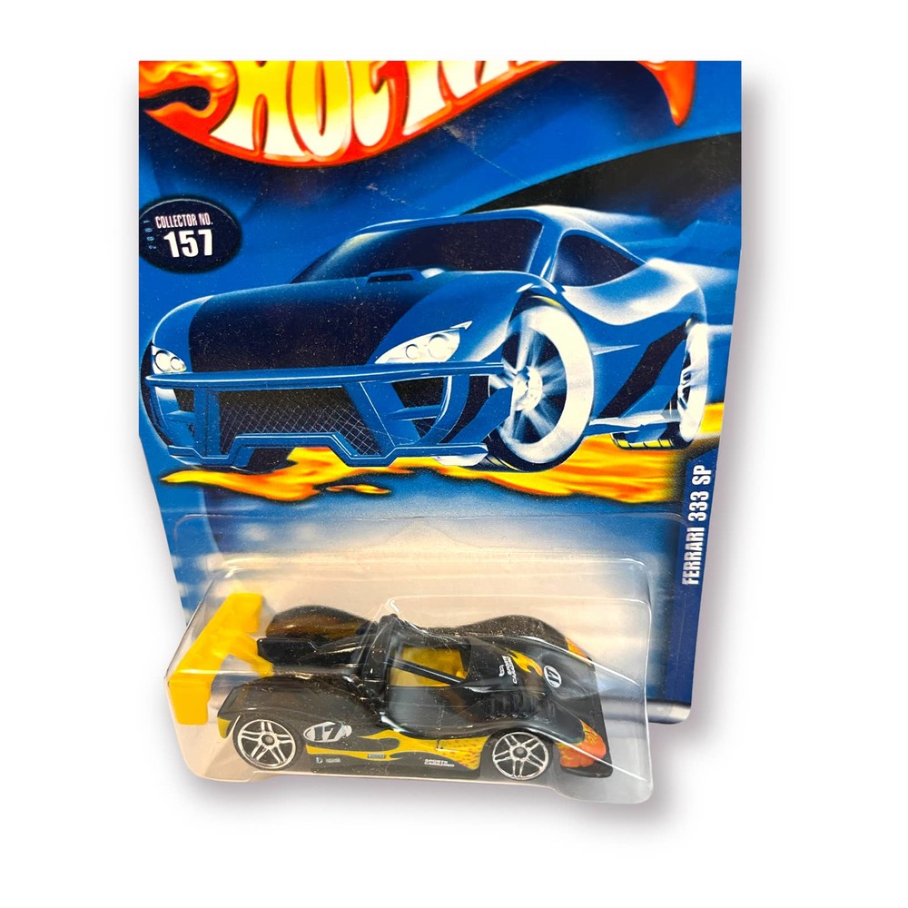 2001 Hot Wheels Collector #157 FERRARI 333 SP Black-Yellow Spoiler w/Pr5 Spokes